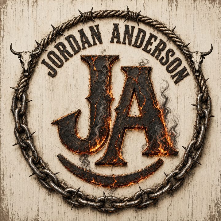 Rocking JA brand mark: a charred JA monogram inside a rope and chain circle